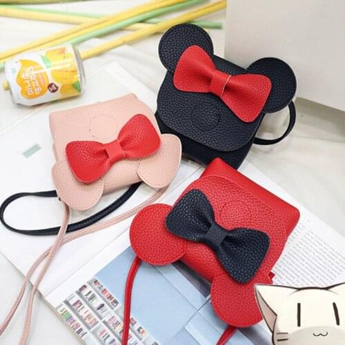 Disney Mickey Mouse cartoon children handbags Shoulder bag girl gift travel coin Purse kid package bow storage