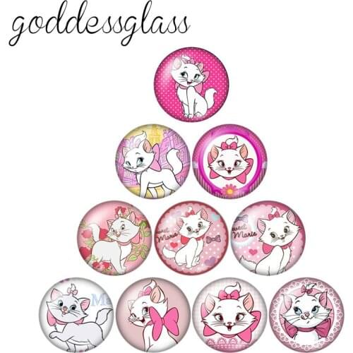 Disney Marie Cat Cute cartoon 10pcs 12mm/18mm/20mm/25mm Round photo glass cabochon flat back Necklace Making findings