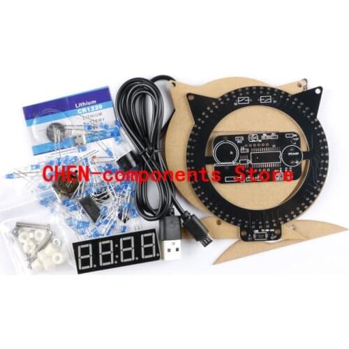 Electronic clock DIY kit kitty clock creative clock night light small gifts electronic production welding parts