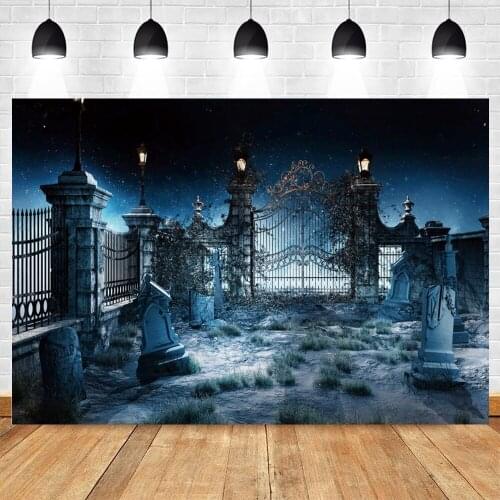 Yeele Halloween Background Night Iron Gate Tombstone Cemetery Starry Sky Backdrop Children Photography Photo Studio Photophone