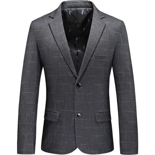 Classic Grey Plaid Blazer Gentlemans British Style Suit Jackets Autumn Winter New Windproof High Quality Suit Male Slim Fit