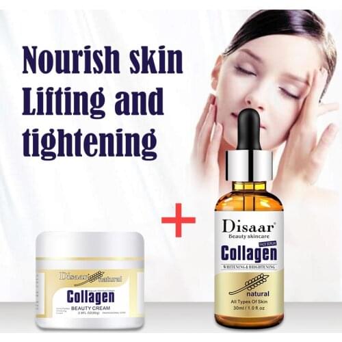 Collagen Face Skin Care Set Face Cream & Face Serum Anti-aging Wrinkle Facial Essence Nourishing Lock Water Oil Control Cream