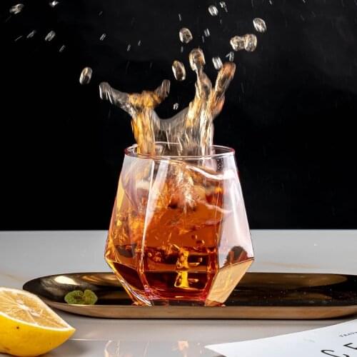 Creative Crystal Diamond Cup Gold Painted Six Edged Glass Household Juice Milk Glass Cup Drinking Glasses Coffee Mugs