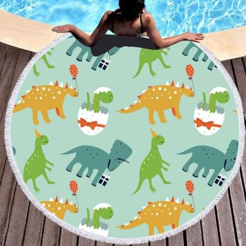 Cute Animals Cat Dog Small Dinosaur Round Large Beach Towel Microfiber Quick Dry Swimming Cushion Travel Beach Towels