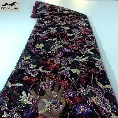 Madison Beads African Sequence Lace Fabric Mesh Fabric French Net Lace Fabric With Sequins Tulle Fabric Lace Party