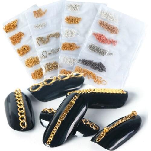 3d Metal Chain Fashion Crystal Stud Nail Art Decorations Gold Silver Uv Gel Polish Manicure Diy Charms Salon Supply