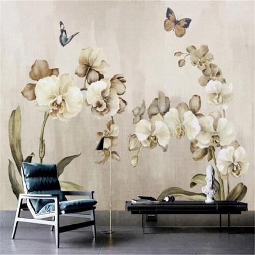 Milofi custom personality abstract retro oil painting Phalaenopsis TV living room background wall large mural wallpaper wallpape