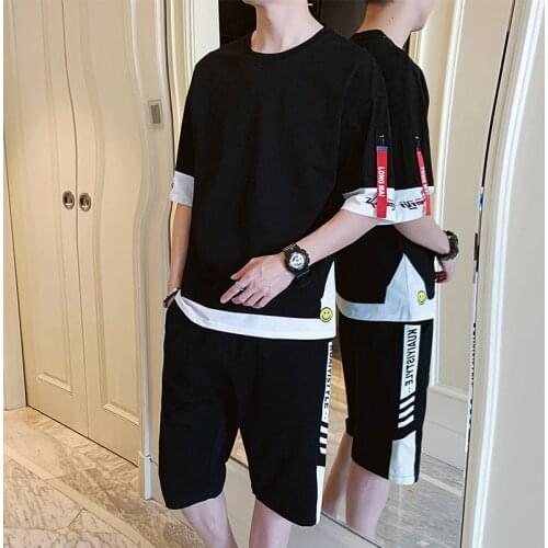 Shorts Set Men 2021 Summer Fashion Tops Suit T-Shirt + Shorts Knee Length Pants Sportswear 2 Piece Sets Male Jogger Tracksuit