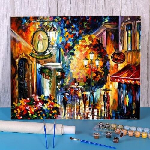 Romantic Cafe In The Old City DIY Painting By Numbers Package Oil Paints 40*50 Canvas Painting Loft Picture For Adults Art