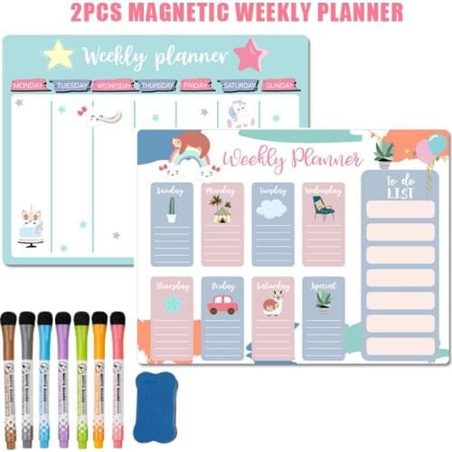 Magnetic Fridge Stickers Weekly Monthly Planner Calendar Kitchen Schedule Dry Erase Whiteboard for Wall Kids Message Drawing Set