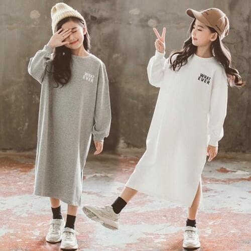 New 2018 Kids Casual Letter Dress Loose Long Girls Dress Autumn Cotton Dresses for Girls 2-11Y RT177