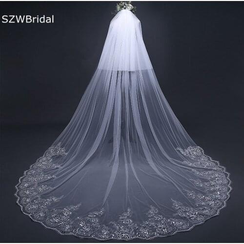 New Arrival White Ivory Cathedral Wedding Veils Two Layers with Comb Lace Applique Matrimonio Wedding accessories Wedding Veil