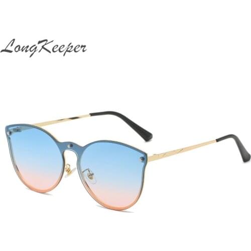 LongKeeper Fashion Cat Eye Sunglasses Women Vintage Oversized Gradient Lenses Sun Glasses Rimless Female Oculos De Sol