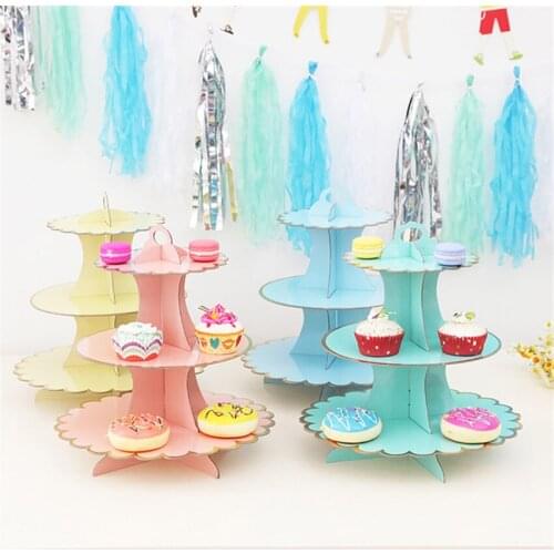 Birthday Cake Stand Disposable Decoration Foldable Dessert Holder Display Shelf Paper Wedding Party Triple Layer Party Supplies