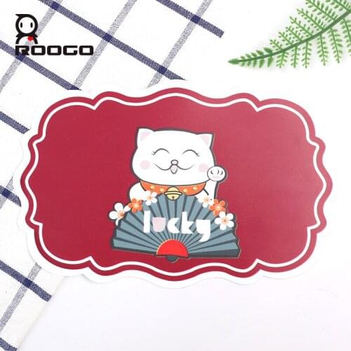 Roogo Home Decoration Desktop Mat Eco-Friendly Silicone Style Fashion Cartoon Placemat Pray Cat Anti-slip Flower Pat Mat