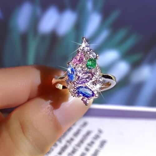 Luxury Female Water Drop Zircon Ring Charm Silver Color Wedding Rings For Women Dainty Rainbow Crystal Stone Engagement Ring