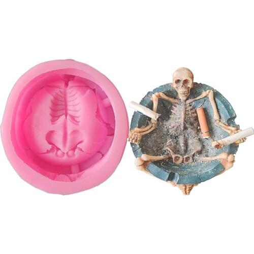 Yoga Skeleton Man Silicone Ashtray Mold for Handmade Desktop Decoration Gypsum Resin Pen Holder Flower Pot Candy Silicone Mould