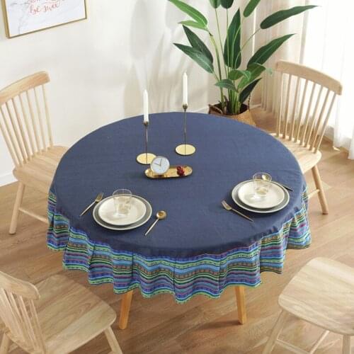 MCAO Ethnic Round Tablecloth Wrinkle Free Cotton Polyester Table Cloths Waterproof Covers for Indoor & Outdoor Home Decor TJ6439