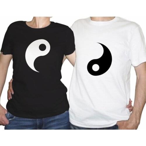 Skuggnas New Arrival ying yang T-shirt gift for couple Lovely Valentine Couple T-Shirt Short Sleeve Fashion Matching shirts