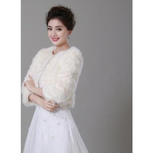 Ivory Wedding Jacket Bridal Faux Fur Wrap Shrug Stole Shawl 3/4 Sleeve Bridal Evening Dress Bridesmaid Coat