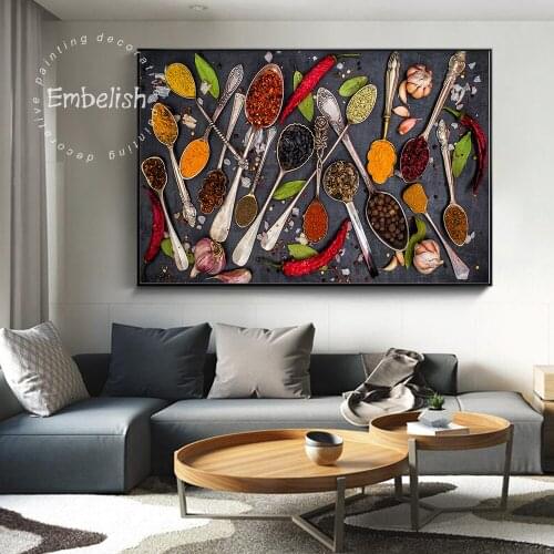 Embelish 1 Pieces Spices Spoons On Table Large Kitchen Home Decor Picrtures Living Room HD Canvas Paintings Scandinavian Artwork