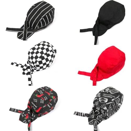 High Quality Wholesale Chef Hat Print Pirate Streamer Restaurant Kitchen Bakery Waiter Adjustable Workwear Uniform Chef Hat 2021