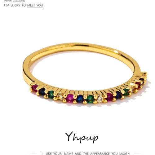Yhpup Fashion Brand Rainbow Multi-Color Women Ring Copper Europe and America Jewelry for Girl Female Wedding Girlfriend Gift New