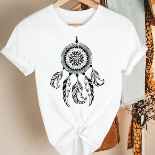 Women Clothes Vintage Lovely Dream Feather Trend Cartoon Summer Short Sleeve Print Fashion Tshirt Female Tee Top Graphic T-shirt