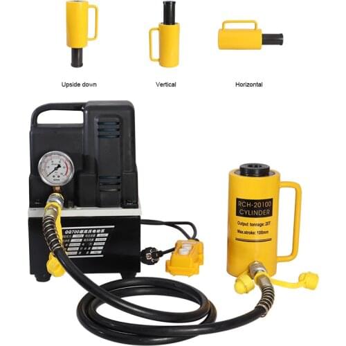 1Set Hollow Hydraulic Cylinder RCH-20100 Output 20 Tons Stroke 100mm with Mini Electric Hydraulic Pump QQ-700