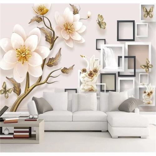 Online Wholesale Wallpaper 3D Embossed Jewelry Flower Swan Living Room Bedroom TV Background Wall Wall paper