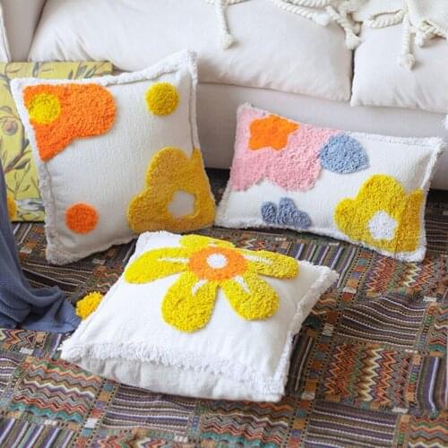 45x45cm Colorful Floral Tufted Throw Pillow Case Boho Decorative Cushion Cover