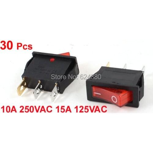 AC 250V/10A 125V/15A Red Indicator Light On/Off Two 2 Position SPST 1P1T Boat Rocker Switches x 1 Pack ( 30 pcs / Lots )