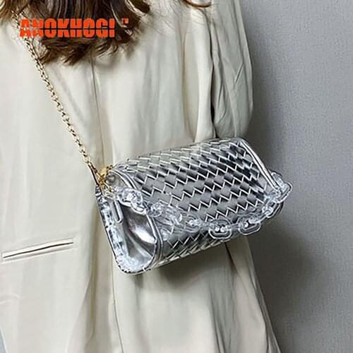 ANOKHOGI Female Casual Acrylic&Chain Sling Bag Women Fashion Zipper Plaid Shoulder Bag 2020 New Arrival Handbag MB814