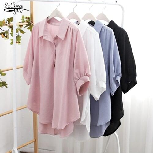 2021 Summer Plus Size Loose Women Shirts New Short Sleeve Women Clothing 4XL Turn Down Collar Women Blouse and Tops 14473