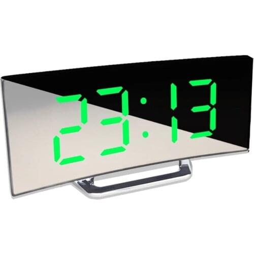 Large Screen LED Curved Surface Mirror Clock Silent Alarm Clock Desk Home Decoration Power Saving Data Storage Clock