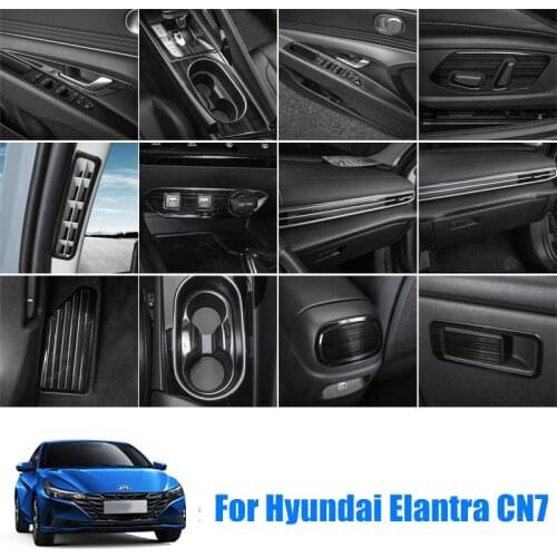 Car Interior Drawing black Stainless steel Decoraton Cover Trim For Hyundai Elantra CN7 2020 2021 LHD
