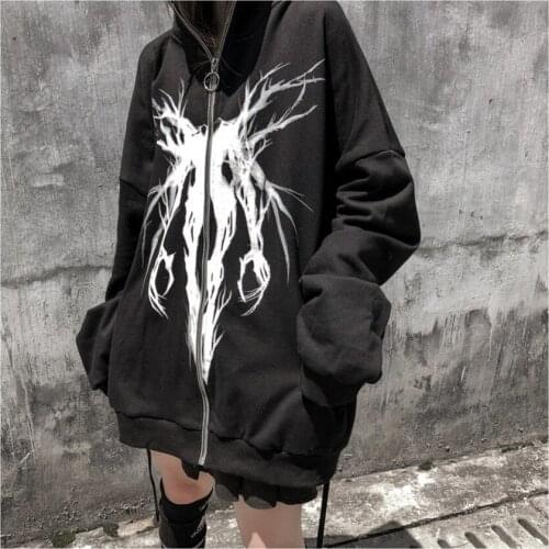 Dark Style Goth Rock Couple Grunge Women Harajuku Hoodie Lover Zip Sweatshirt Cosplay Fleece Hoodie Casual Punk Oversize Hooded