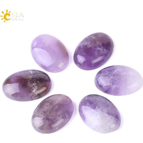 CSJA 1PC Natural Stone Purple Crystal Beads 4 Sizes for Choice Oval Quartz Reiki Accessories Fit DIY Rings Bracelet Pendant F506