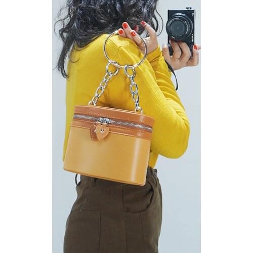 Fashion Womens Single Shoulder Crossbody Bag All-match Personality Round Ring Handbag PU Leather Chain Messenger Bucket Bags