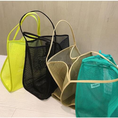 Fashionable Lightweight Shoulder Bags New Mesh Tote Beach Bag Female Large-Capacity Vacation Storage Bag