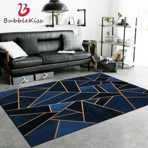 Bubble Kiss Carpets For Living Room Blue Floor Mat Gold Line Geometric Decoration Area Rugs Nordic Style Home Anti Slip Foot Pad