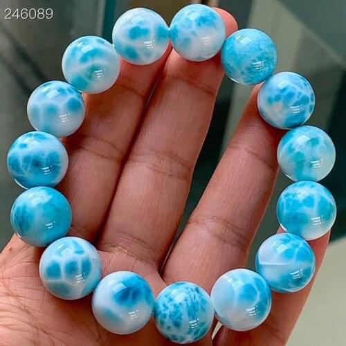 Genuine Natural Larimar Blue Round Beads Bracelet 15mm Women Men Water Pattern Dominia Powerful Jewelry Genuine AAAAAA