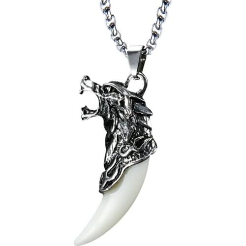 Stainless Steel Male Pendant Necklaces Punk Fashion Brave Men Wolf Tooth Spike Pendant Necklace for