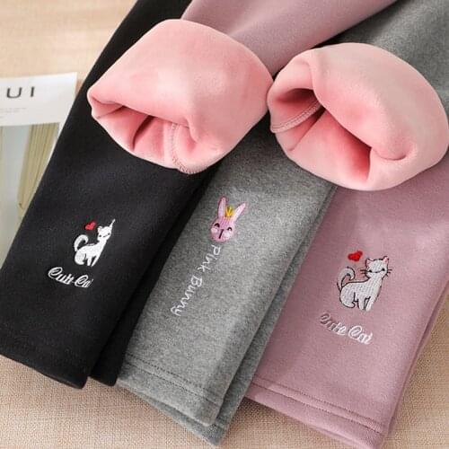 New Winter Thick Warm Leggings For Girls Leggings Cartoon Cat Pants Elastic Waist Plus Velvet Children Pants Trousers