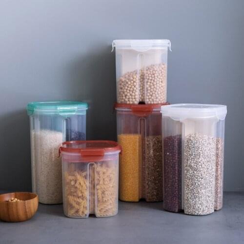 Plastic Grain Storage Tank Kitchen Airtight Cans Jars with Lids Large Compartments Dry Cargo Box Food Container Storage Jar