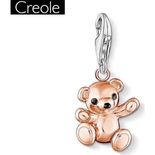 Charm Pendant Rose Teddy Bear,2018 Fashion Jewelry Cute Real Authentic 925 Sterling Silver Gift For Women Girl Fit Bracelet