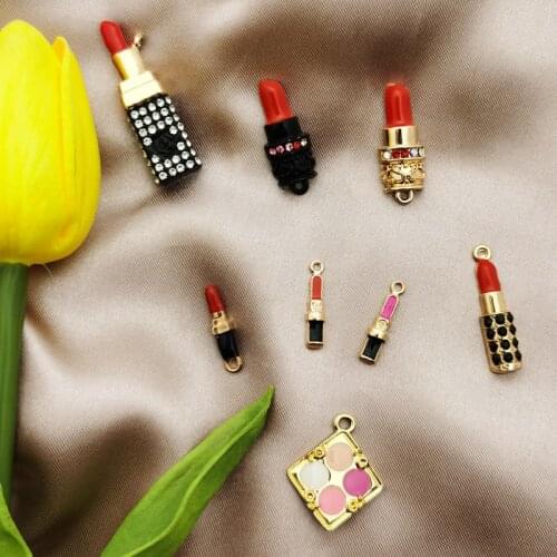 5Pcs/Lot Rhinestone Alloy Buttons Lipstick Drop Oil Button For Girl Hair Phone Shell Diy Clothing Decoration Jewelry Accessories