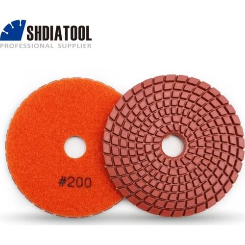 SHDIATOOL 10pcs Dia 4"/100mm Grit 200# Diamond Wet Polishing Pad For Stone Resin Bond Flexible Sanding Disc Polisher Pad