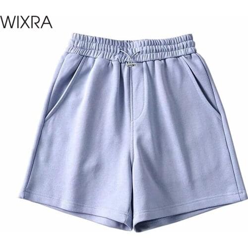 Wixra Solid Cotton Shorts Womens Drawstring Loose Pockets High Waist Casual Streetwear 2021 Summer Hot