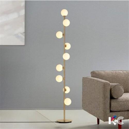 Modern Nordic Led Floor Lamp Gold Iron Milk White Glass Ball Fashion Light Foyer Bedroom Illuminare Sofa Reading Light 2362